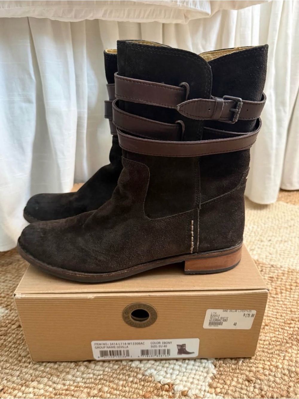 Bussola Women’s Suede Ankle Boots with Buckle Straps — Brown
